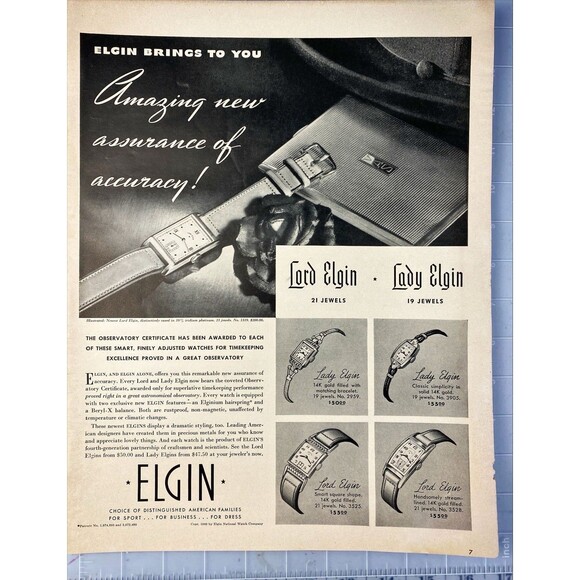 ELGIN Watches "Choice of Distinguished American Families" Vtg Print Ad 1940-41 - Picture 2 of 3